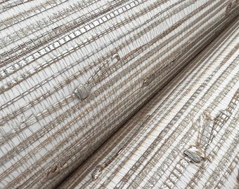 Papel pintado de tela de hierba con brillo plateado / Revestimiento mural de textura natural hecho a mano (sin adhesivo)