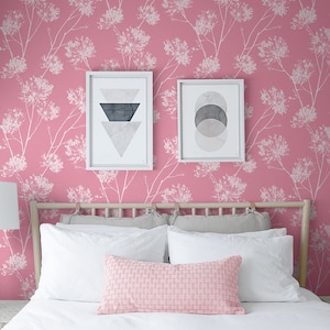 Peel and Stick Wallpaper Floral Self Adhesive Dandelion Pink DIY Renter Friendly Wallcovering