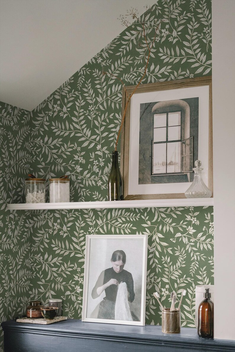 Botanical Leaf Peel and Stick Wallpaper – Renter Friendly Green Nature ...