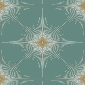 Wallpaper | Geometric Wallpaper | Teal Wallpaper |  Star Wallpaper | Black Wallpaper | Wallcovering | Mid Century Wallpaper | Wall Decor