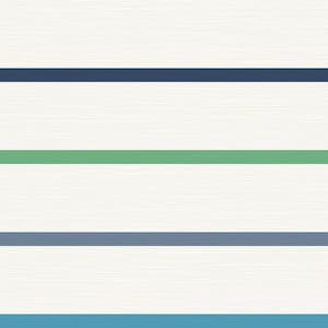 Puede incluir: Un dise&ntilde;o minimalista con rayas horizontales en tonos azules y verdes sobre un fondo blanco. Las rayas var&iacute;an en ancho y color, creando un patr&oacute;n simple pero visualmente atractivo. La textura del fondo parece ser un tejido de lino sutil.