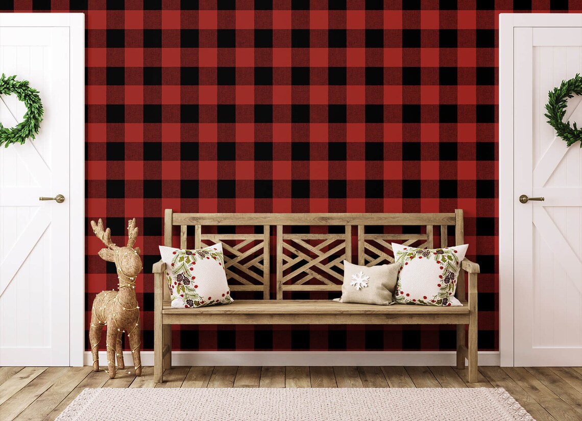 Peel and Stick Buffalo Plaid Wallpaper Christmas Plaid Etsy