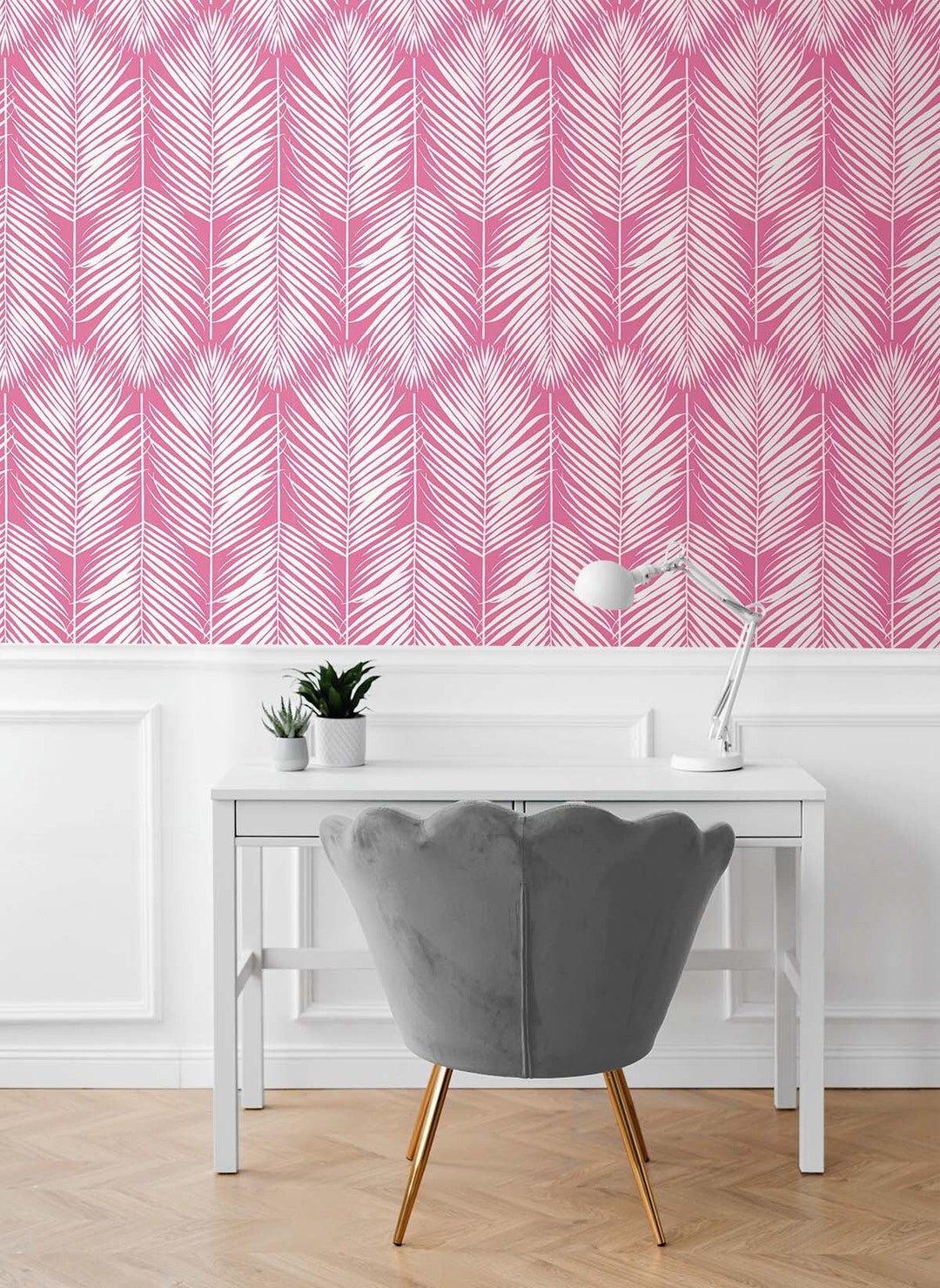 Palm Leaf Peel and Stick Wallpaper Pink Self Adhesive Coastal Tropical ...