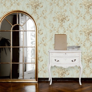 Wallpaper | Flower Wallpaper | Floral Wallpaper | Vintage Wallpaper | Victorian Wallpaper | Rose Wallpaper | Blue Wallpaper | Wall Decor