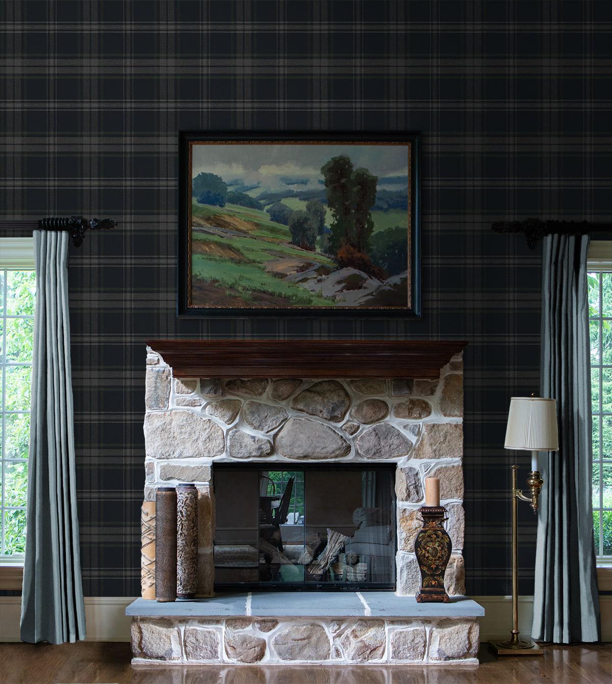 Prepasted Wallpaper Plaid Wallcovering Traditional Moody Striped Wall ...