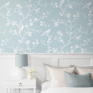 Peel and Stick Wallpaper | Peel and Stick | Self Adhesive Wallpaper | Blue Peel and Stick | Temporary Wallpaper | Chinoiserie Wallpaper