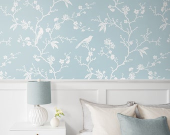 Peel and Stick Wallpaper | Peel and Stick | Self Adhesive Wallpaper | Blue Peel and Stick | Temporary Wallpaper | Chinoiserie Wallpaper