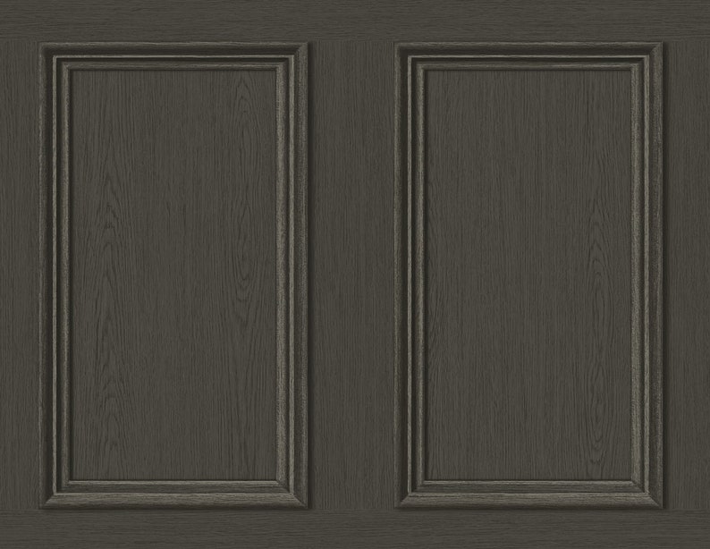 May include: Two dark brown wood panels with a raised frame around each panel.