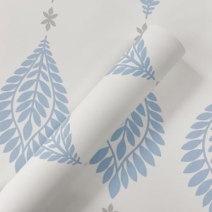 Palm Frond Peel and Stick Wallpaper Coastal Blue Self Adhesive Beach House Wallcovering DIY Wall Decor
