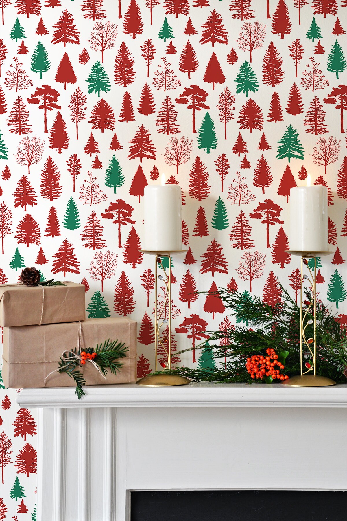 Peel and Stick Wallpaper Christmas Wallpaper Tree | Etsy