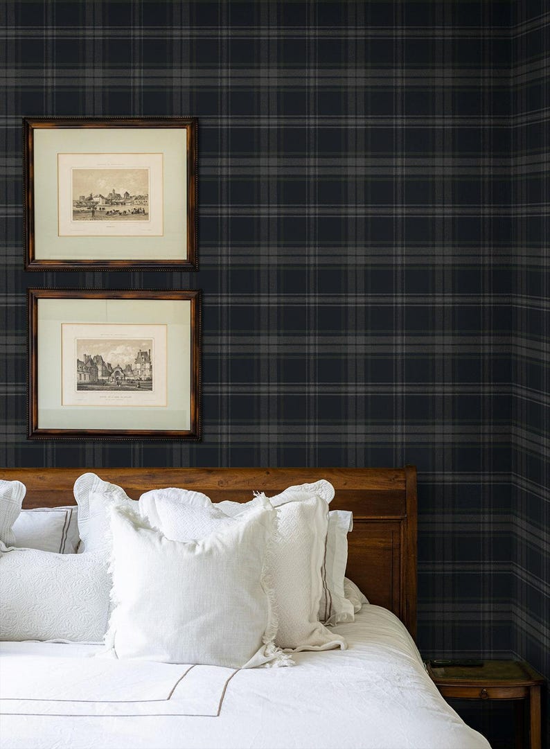 Prepasted Wallpaper Plaid Wallcovering Traditional Moody Striped Wall ...
