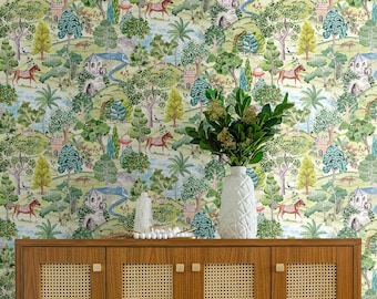 Animal Garden Peel and Stick Wallpaper Forest Self Adhesive Wallcovering