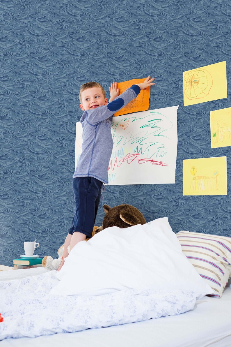 Wave Wallpaper Ocean Wallpaper Blue Wallpaper Nursery Etsy