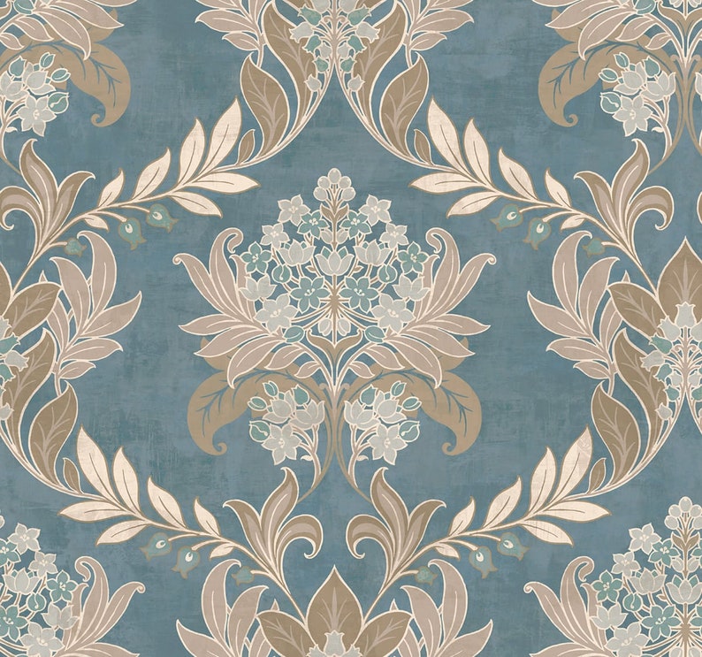 Wallpaper Morris Wallpaper Botanical Wallpaper Vintage Wallpaper Victorian Wallpaper Vintage Decor Damask Wallpaper Wall Decor Bluestone/Taupe