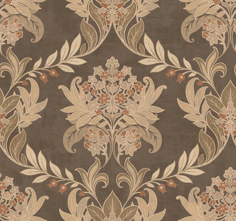 Wallpaper Morris Wallpaper Botanical Wallpaper Vintage Wallpaper Victorian Wallpaper Vintage Decor Damask Wallpaper Wall Decor Brown/Terra Cotta