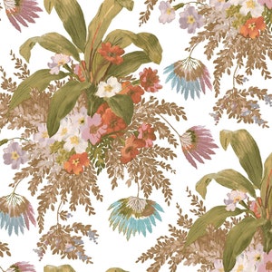 Wallpaper | Tropical Wallpaper | Vintage Wallpaper | Boho Wallpaper | Floral Wallpaper | White Wallpaper | Boho Wall Decor | Wallcovering