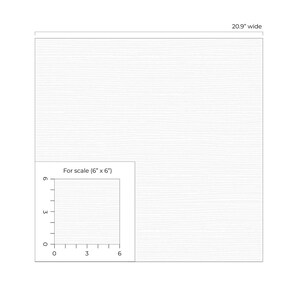 May include: A diagram showing the scale of a 6 inch by 6 inch square, with a larger rectangle measuring 20.9 inches wide.