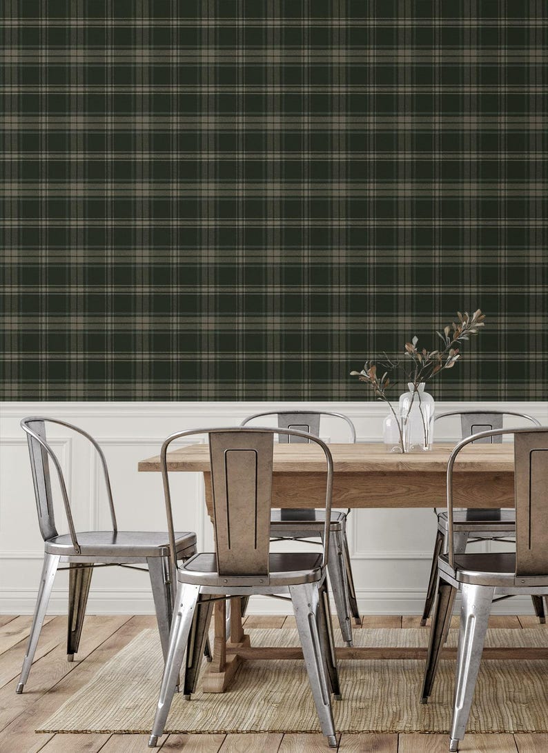 Prepasted Wallpaper Plaid Wallcovering Traditional Moody Striped Wall ...