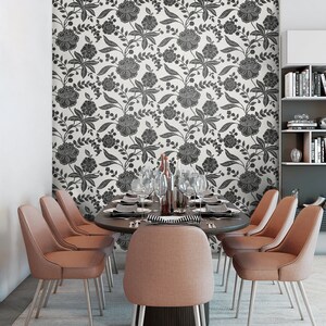 Peel and Stick Wallpaper | Peel and Stick | Self Adhesive Wallpaper | Floral Peel and Stick | Temporary Wallpaper | Black Wallpaper