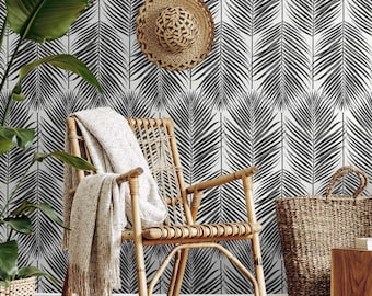 Papel pintado de hojas de palmera, diseño costero negro, decoración de pared tropical para casa de playa