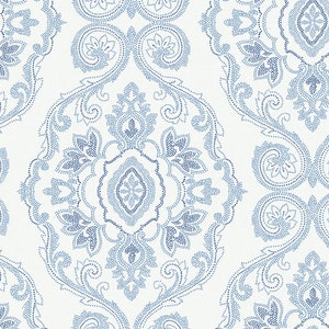 Blue Wallpaper | Wallpaper | Beach Wallpaper | Beach House Wallpaper |  Damask Wallpaper | Coastal Wallpaper | Marley Beach Damask Wallpaper