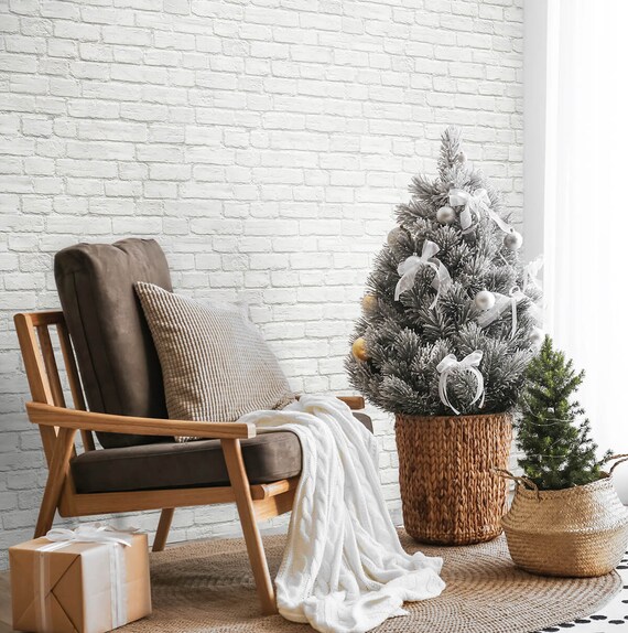 Peel and Stick Wallpaper Christmas Wallpaper White Brick | Etsy