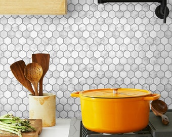 Peel and Stick / Papel tapiz autoadhesivo / Papel tapiz / Papel pintado de azulejos / Pelar y pegar azulejos / Papel tapiz extraíble / Azulejo hexagonal / Azulejo de mármol
