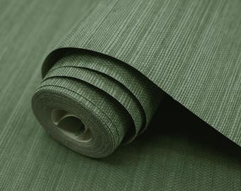 Papel pintado de sisal verde hecho a mano / Revestimiento de pared verde texturizado (sin adhesivo)