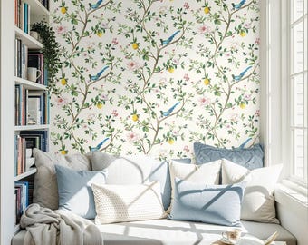 Chinoiserie Peel and Stick Wallpaper Bird Floral Self Adhesive Wallcovering