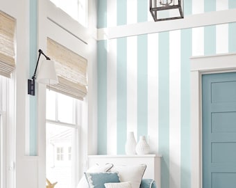Blue Striped Peel and Stick Wallpaper | Coastal Beach Wallpaper | 02