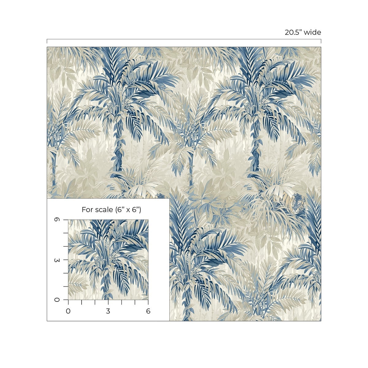 Tropical Peel and Stick Wallpaper Palm Leaf Blue Self Adhesive Tiger ...