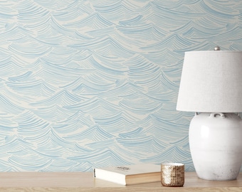 Prepasted Wallpaper | Blue Wallpaper | Ocean Wallpaper | Coastal Wallpaper | Beach Wallpaper | Wave Wallpaper | Designer Wallpaper