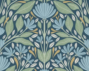 Blue Peel and Stick Wallpaper Floral Self Adhesive Wallcovering Temporary Renter Friendly