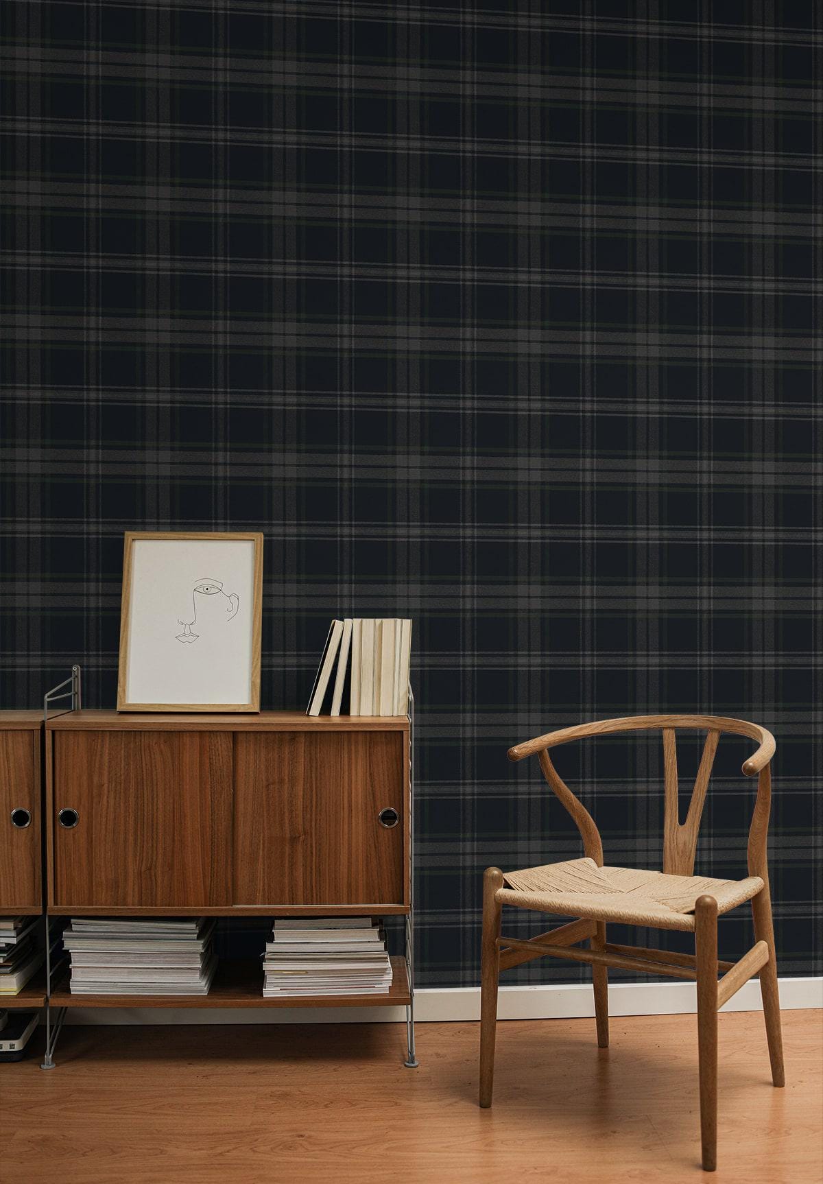 Prepasted Wallpaper Plaid Wallcovering Traditional Moody Striped Wall ...