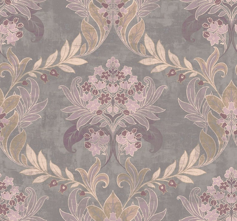 Wallpaper Morris Wallpaper Botanical Wallpaper Vintage Wallpaper Victorian Wallpaper Vintage Decor Damask Wallpaper Wall Decor Pewter/Lavender