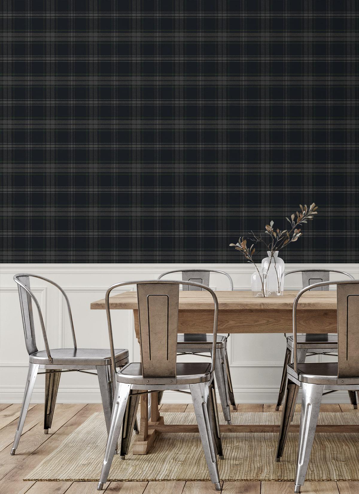 Prepasted Wallpaper Plaid Wallcovering Traditional Moody Striped Wall ...