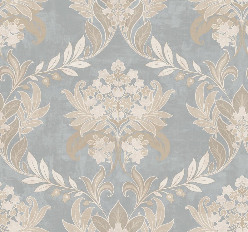 Wallpaper Morris Wallpaper Botanical Wallpaper Vintage Wallpaper Victorian Wallpaper Vintage Decor Damask Wallpaper Wall Decor Silver/Tan