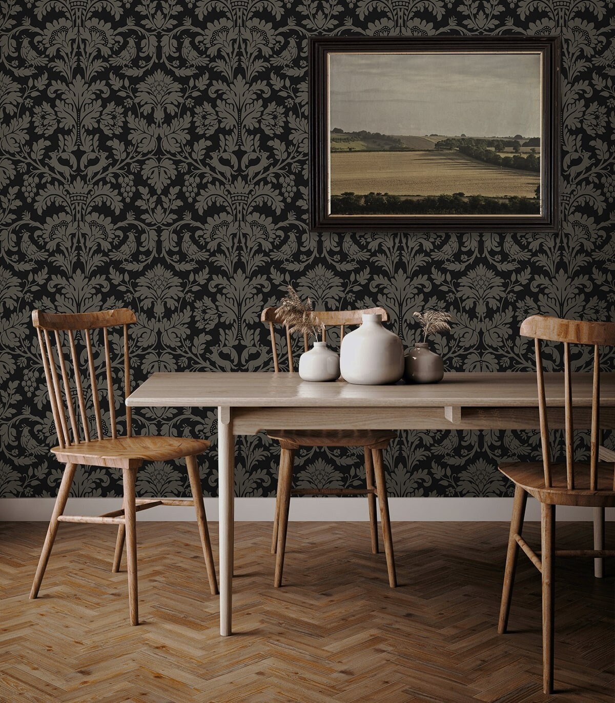 ヴィンテージの剥がして貼る壁紙 ダマスク柄 粘着性 植物柄 壁紙 