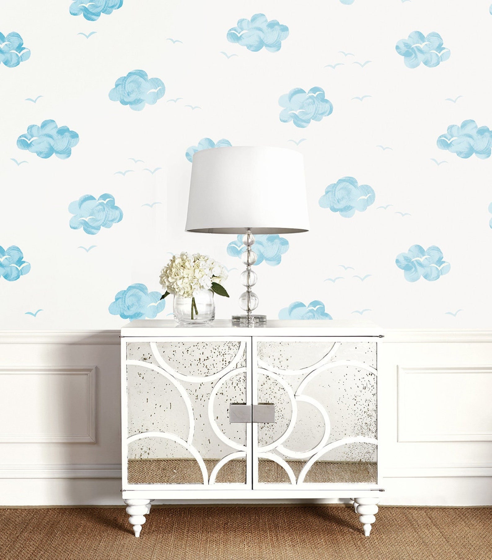 Nursery Wallpaper Cloud Wallpaper Bird Wallpaper Sky Etsy