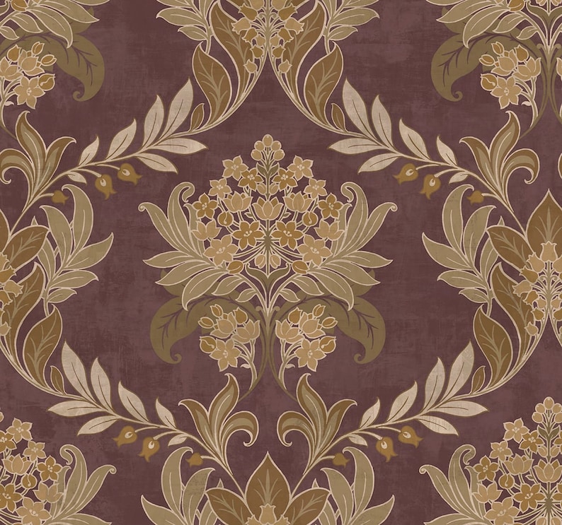 Wallpaper Morris Wallpaper Botanical Wallpaper Vintage Wallpaper Victorian Wallpaper Vintage Decor Damask Wallpaper Wall Decor Wine/Olive