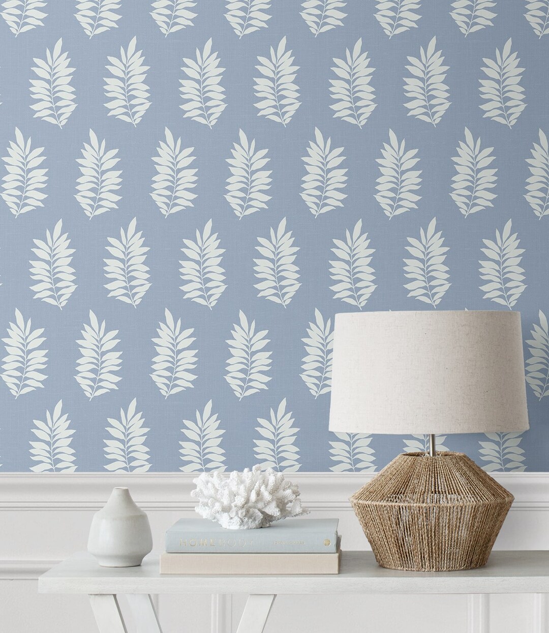 Palm Leaf Peel and Stick Wallpaper Coastal Self Adhesive Blue Beach ...