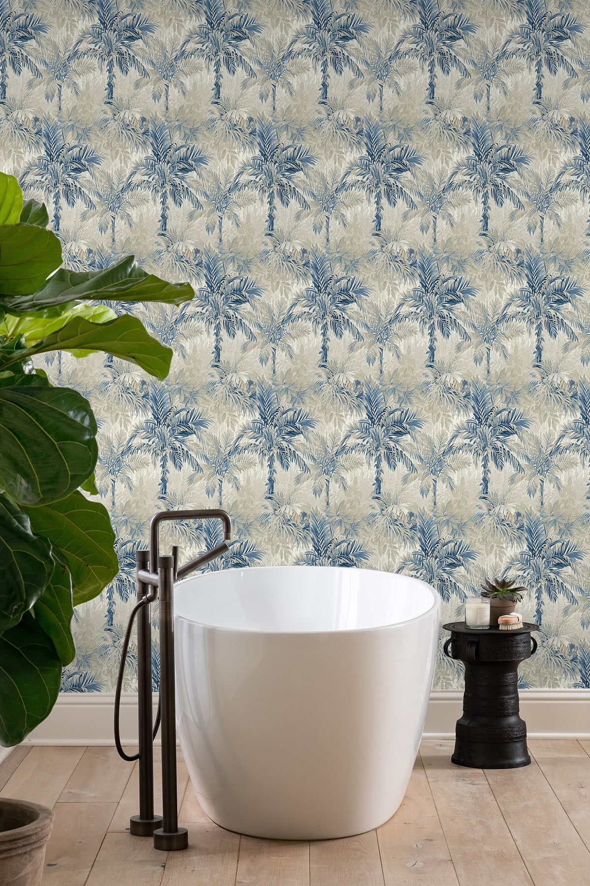 Tropical Peel and Stick Wallpaper Palm Leaf Blue Self Adhesive Tiger ...