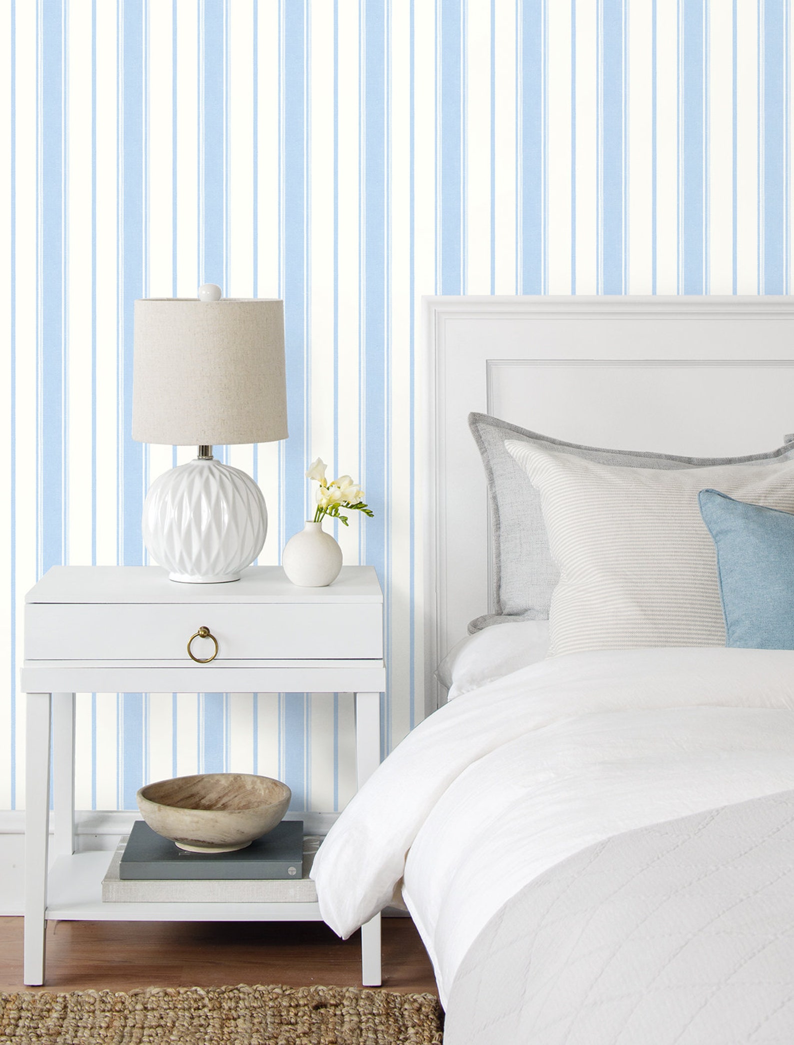 Nursery Wallpaper Nursery Decor Striped Wallpaper Blue Etsy