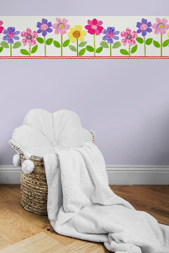 Wallpaper Nursery Flower Border Wallpaper Border Kids Etsy