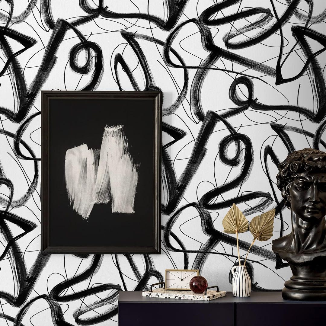 Abstract Peel and Stick Wallpaper Black White Self Adhesive Renter ...