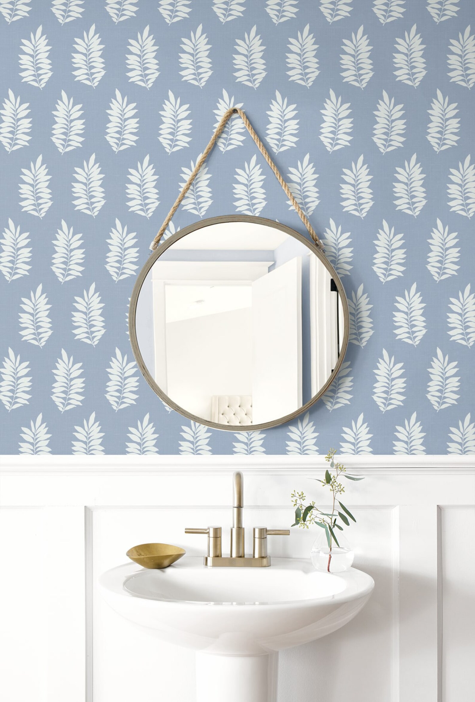 Palm Leaf Peel and Stick Wallpaper Coastal Self Adhesive Blue Beach ...