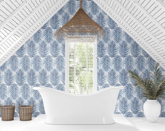 Wallpaper | Vinyl Wallpaper | Textured Wallpaper | Palm Wallpaper | Blue Wallpaper | Coastal Wallpaper | Wallcovering | Vinyl | Beach Decor