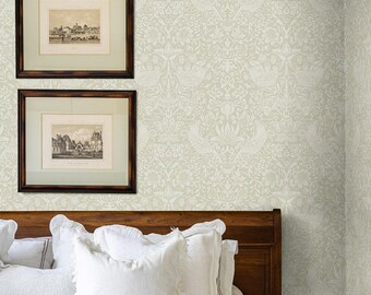 Prepasted Wallpaper Vintage Bird Wallcovering Arts and Crafts Morris Inspired Strawberry Thief Wall Decor DIY Wallcovering