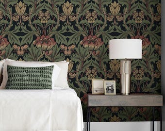 Wallpaper Vintage Floral Wallpaper Decor Morris Inspired Wallcovering Dark Unpasted Wallpaper