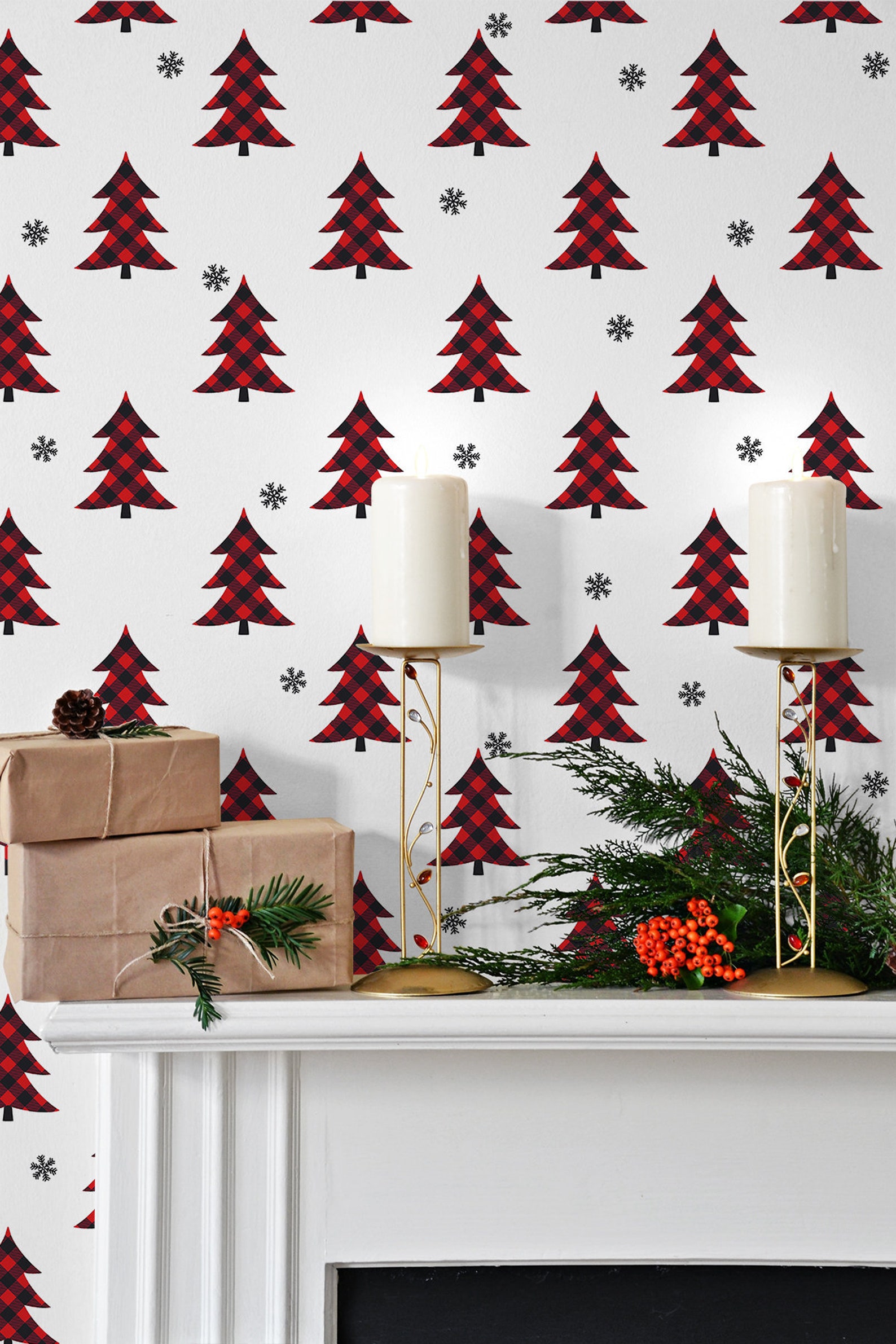 Peel and Stick Christmas Wallpaper Tree Wallpaper | Etsy